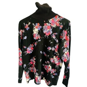 Chico's Black Floral Turtleneck Lightweight Sweater Top